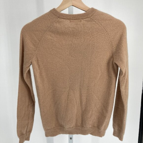 Philosophy Womens Cashmere Bulldog Sweater Camel Tan Graphic Cozy Luxe Winter - Picture 2 of 12